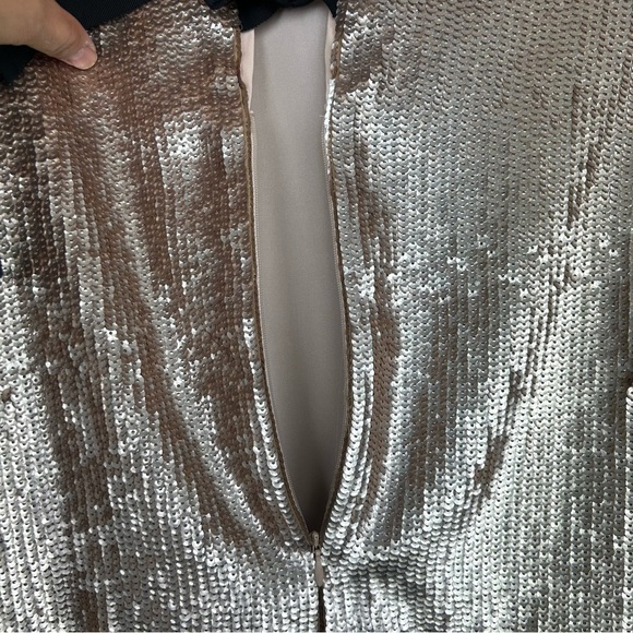 NWT J.crew Bianca rose gold Sequined crepe Top size 10 Black ribbon Bow back - Picture 12 of 16